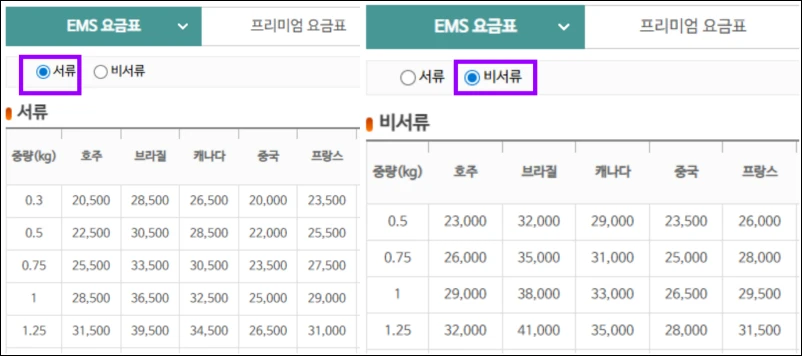 EMS-서류-비서류-차이-요금